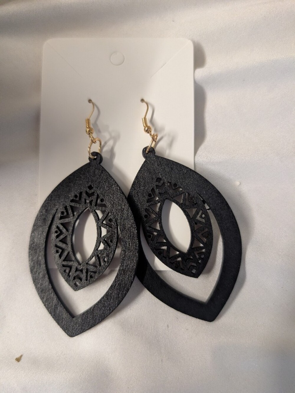 Boho Black Teardrop Filigree Dangle Earrings - Women Jewelry